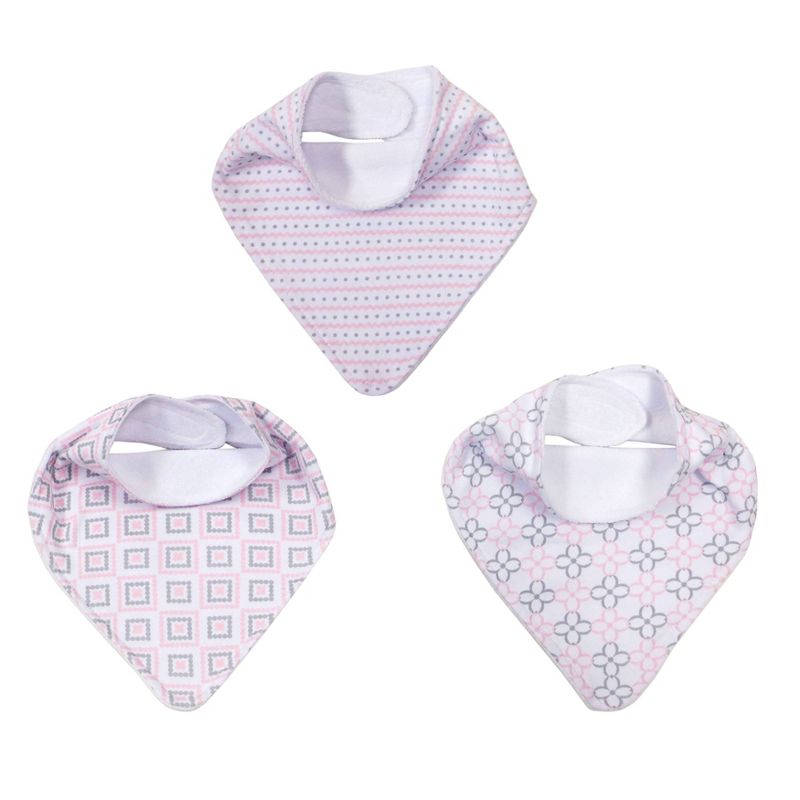 Neat Solutions Interlock/Knit Terry Bandana Bib Set - Pink Stripe Floral - 3pk