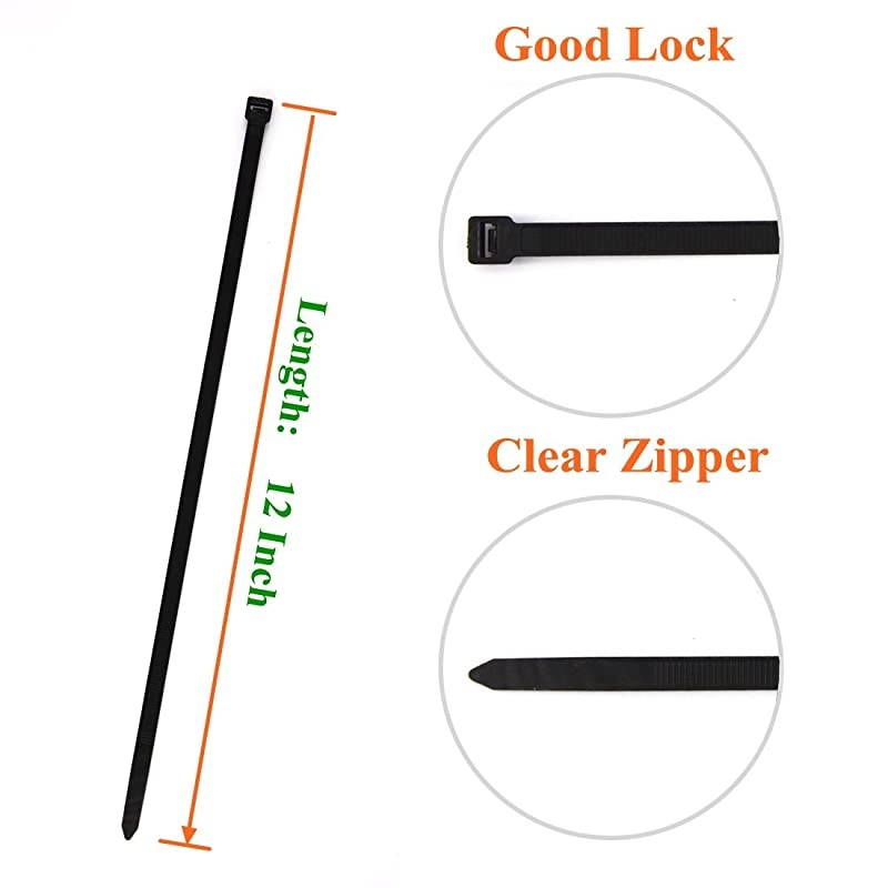 Large 120LBS Tensile Strength Zip Ties 12 Inch Heavy Duty Black Industrial Durable Cable Ties Office Organizer Gardening Ties Tools 50 Pack Black