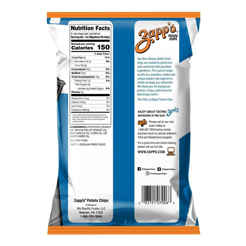Zapp's New Orleans Kettle Style No Salt Added Potato Chips - 5oz