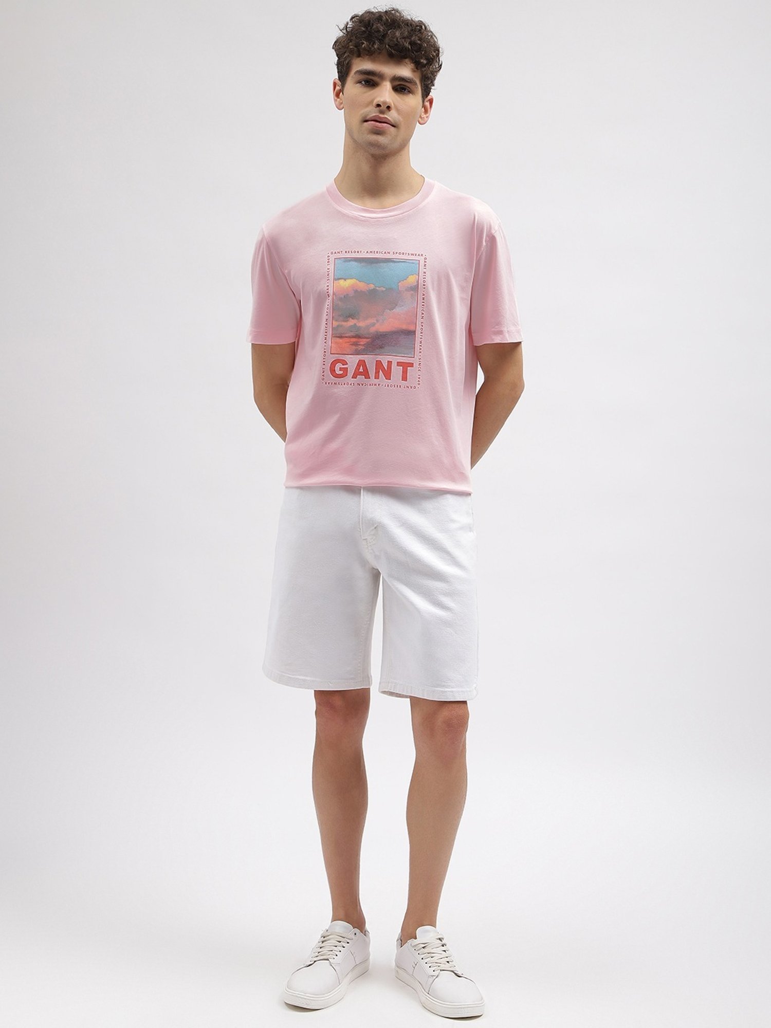 Gant Pink Cotton Relaxed Fit Printed T-Shirt