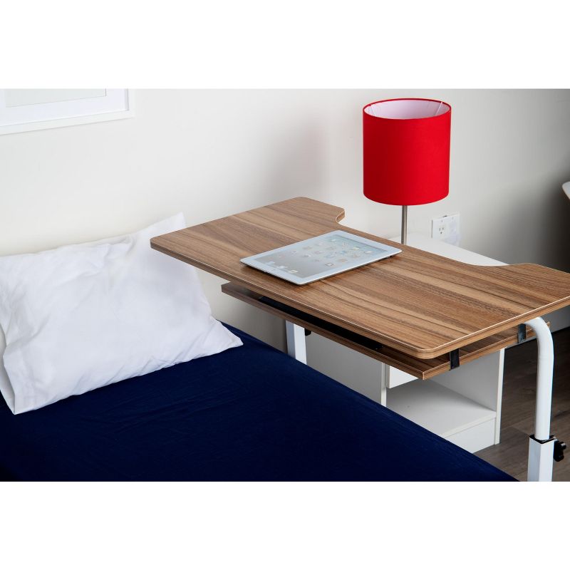 Mind Reader Adjustable Height Rolling Laptop Desk with Pull Out Shelf, White, Wood