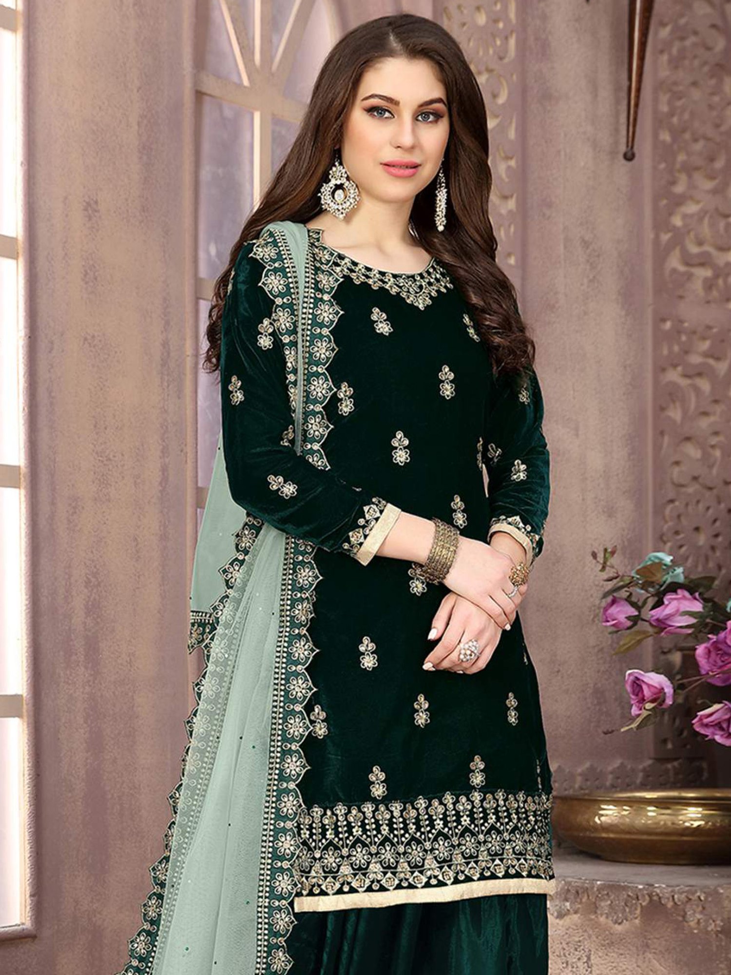 Odette Green Embroidered Unstitched Dress Material