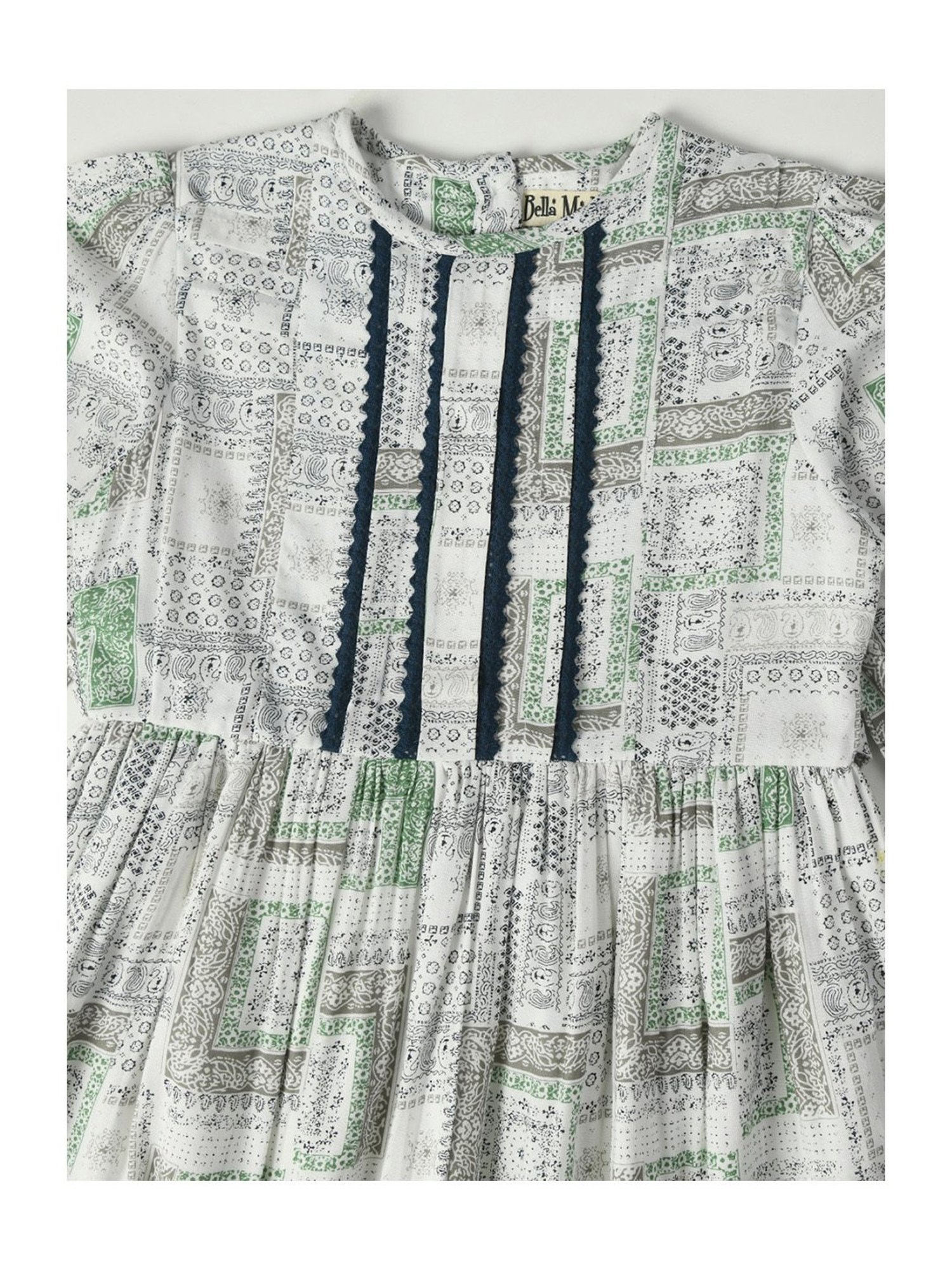 Bella Moda Kids Off White & Grey Printed Fit & Flare Dress