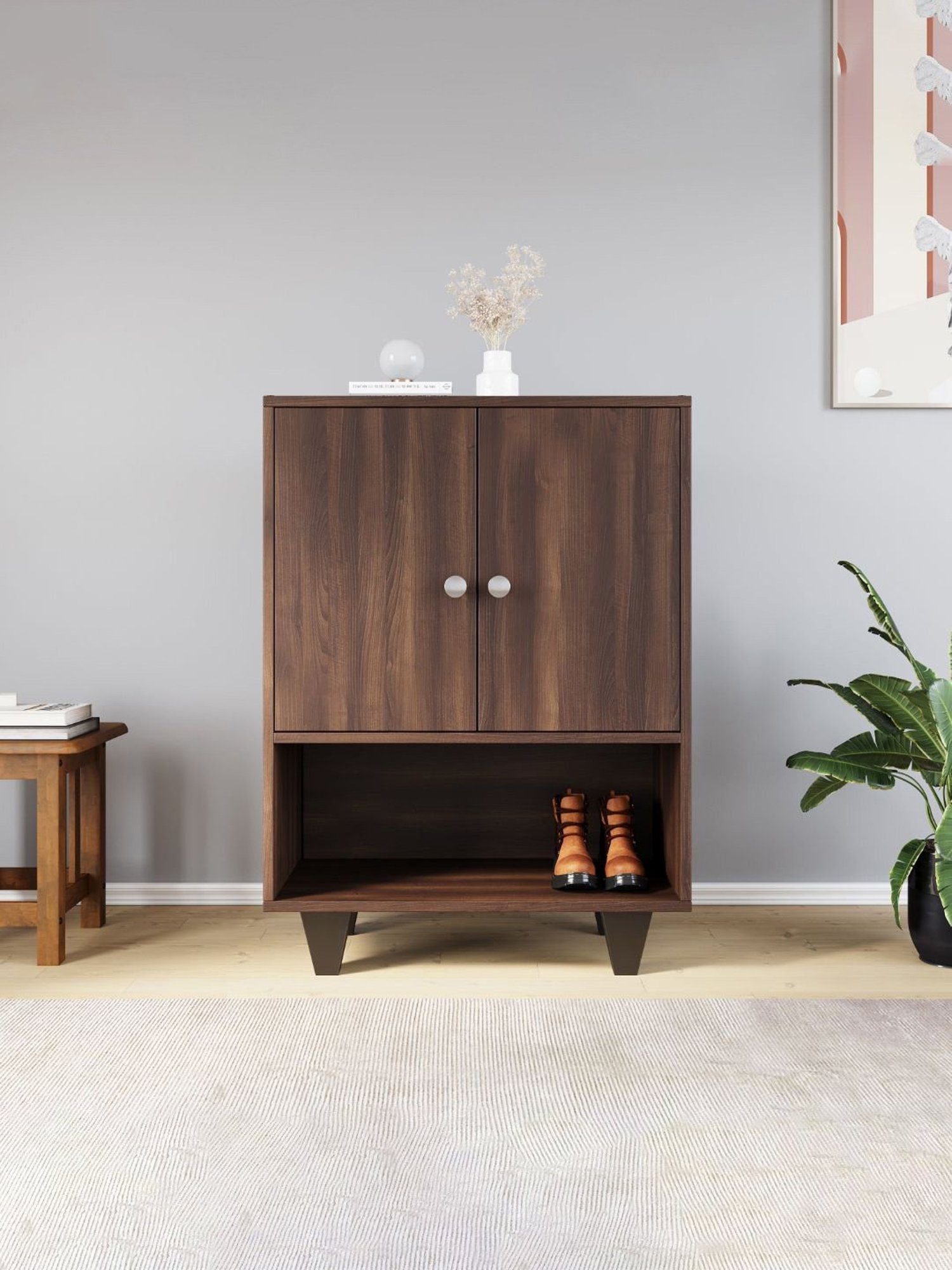 @home Astero Walnut Brown Engineered Wood Shoe Cabinet
