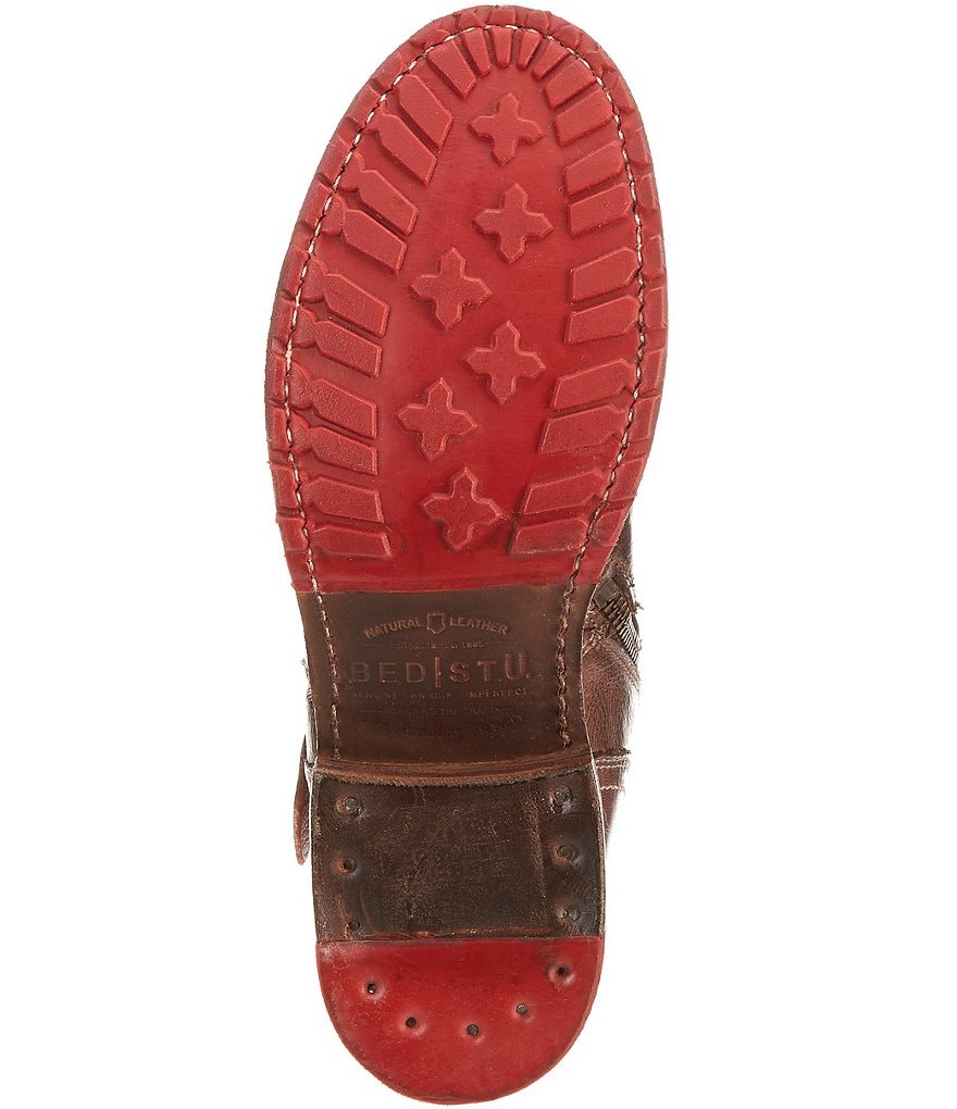 Bed Stu Glaye Buckle Detail Wide Calf Tall Leather Block Heel Boots