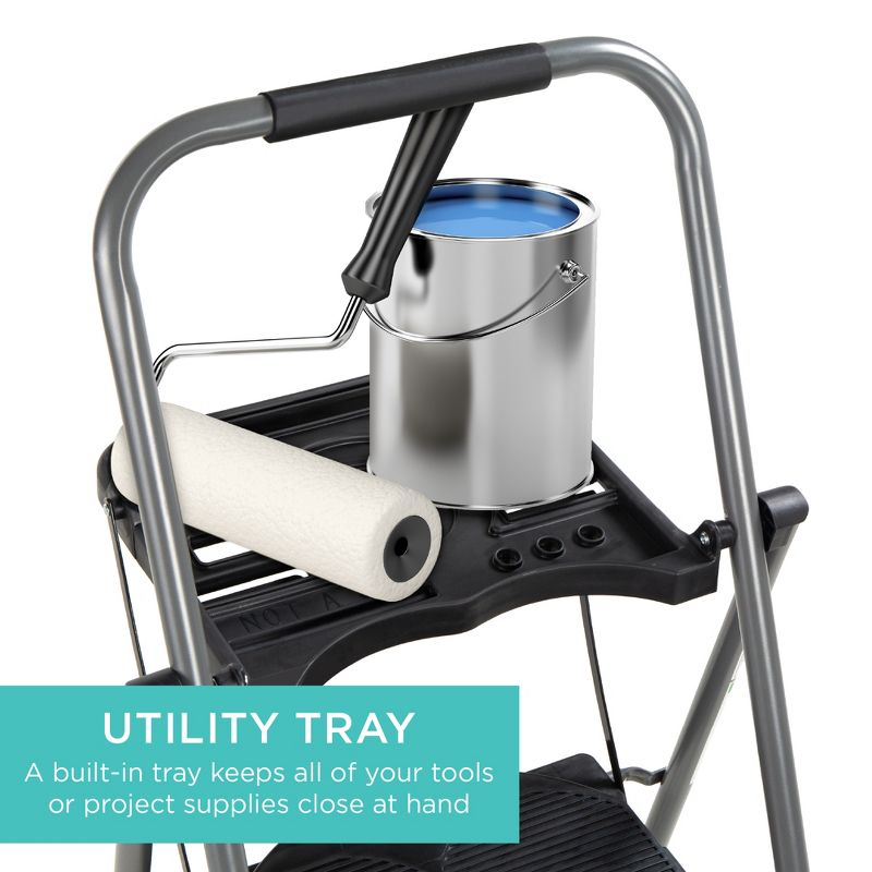 Best Choice Products 3-Step Portable Folding Anti-Slip Steel Ladder w/ Hand Grip, Utility Tray, 330lb Capacity