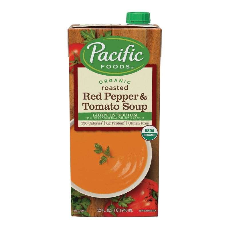 Pacific Foods Organic Low Sodium Roasted Red Pepper & Tomato Soup - 32oz