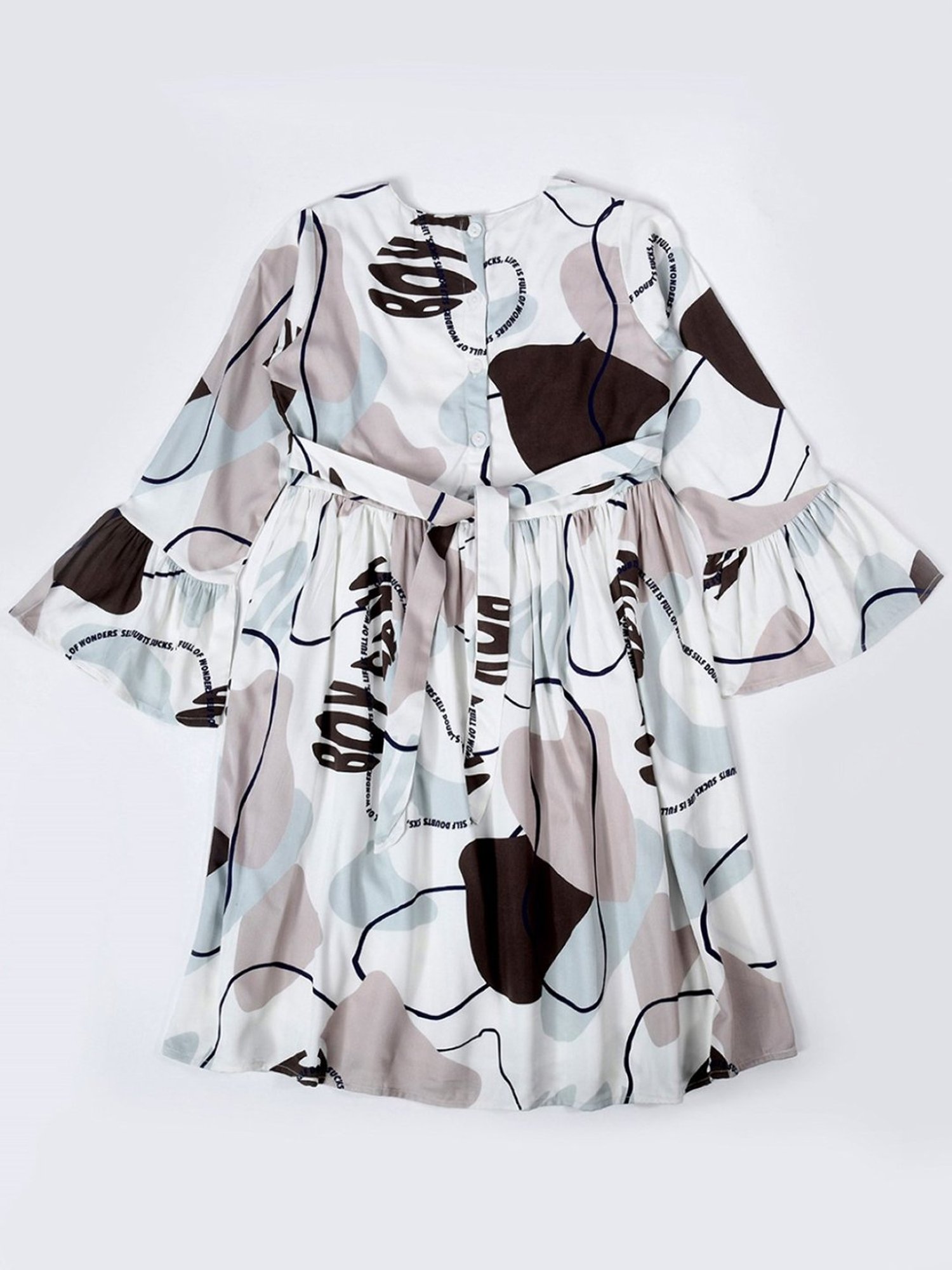 Bella Moda Kids White & Grey Printed Fit & Flare Dress