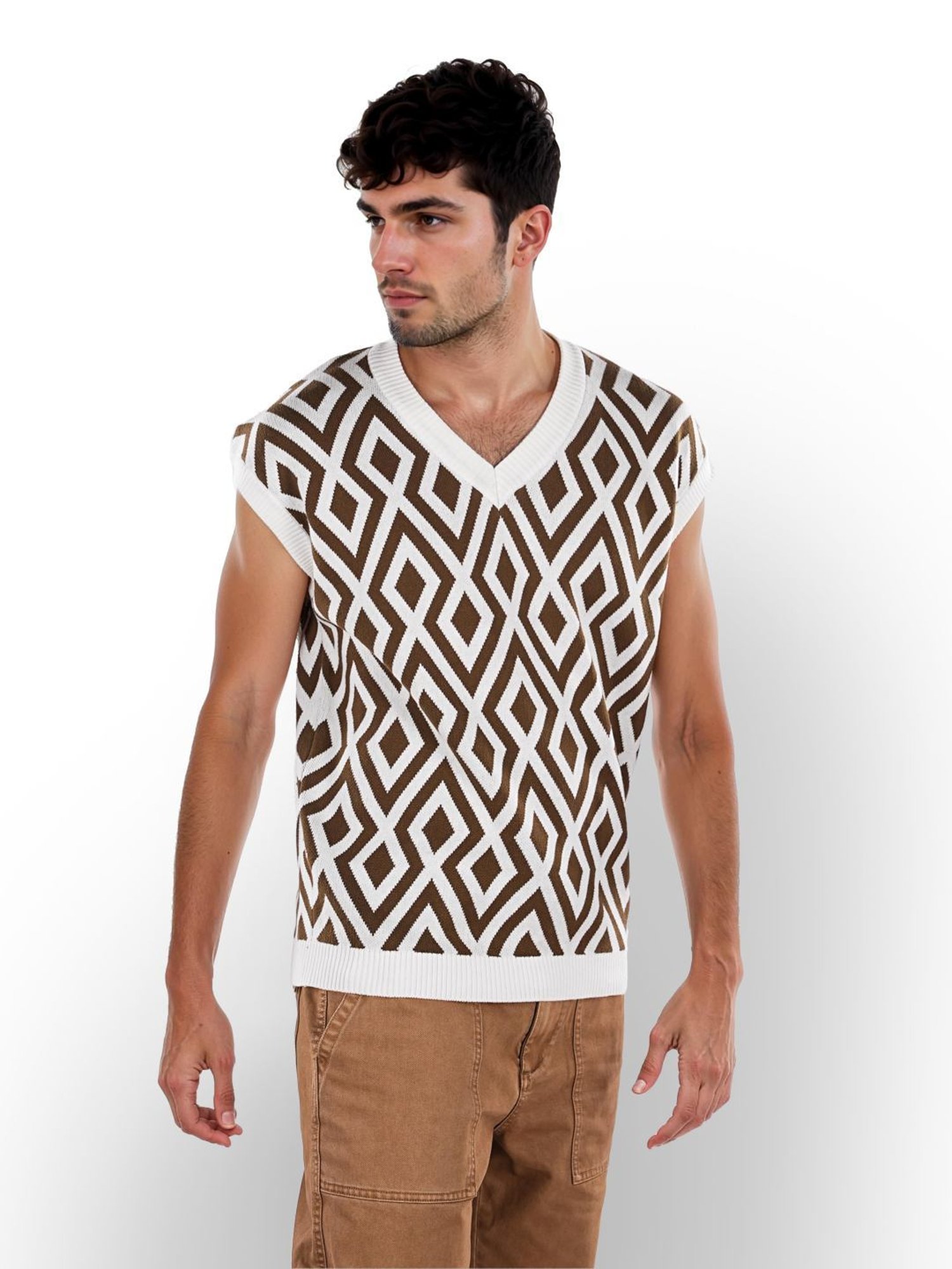 Celio* Olive Regular Fit Printed Sweater