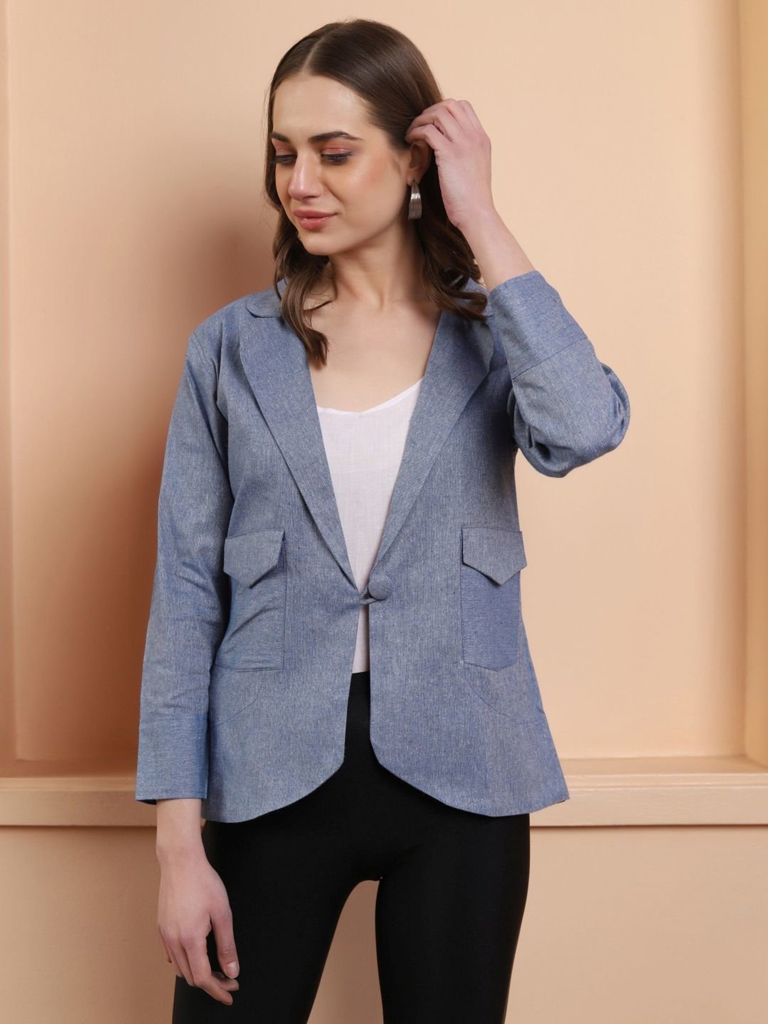 SHADES Powder Blue Pure Cotton Handloom Blazer
