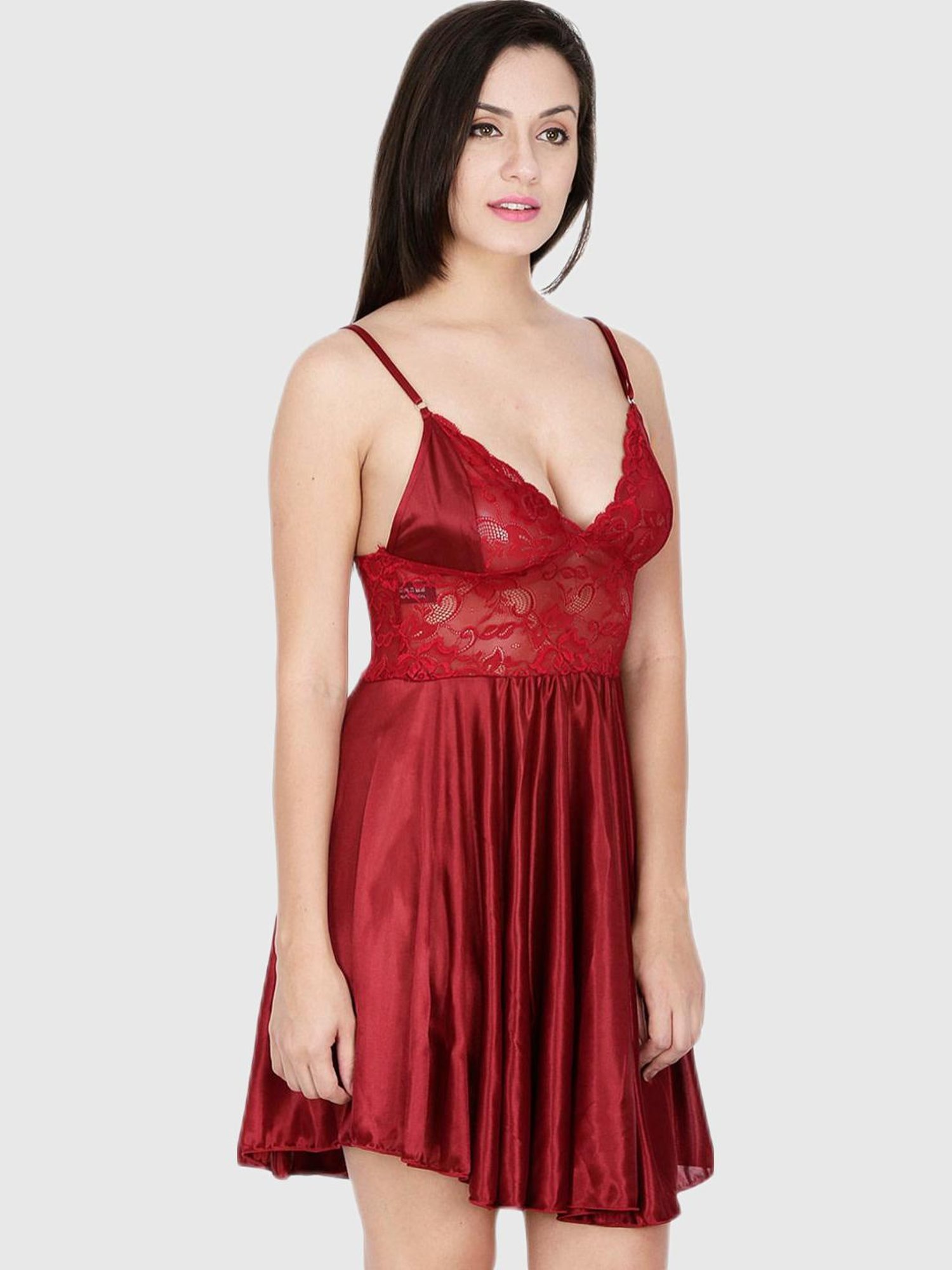 Secret Wish Maroon Lace Night Dress