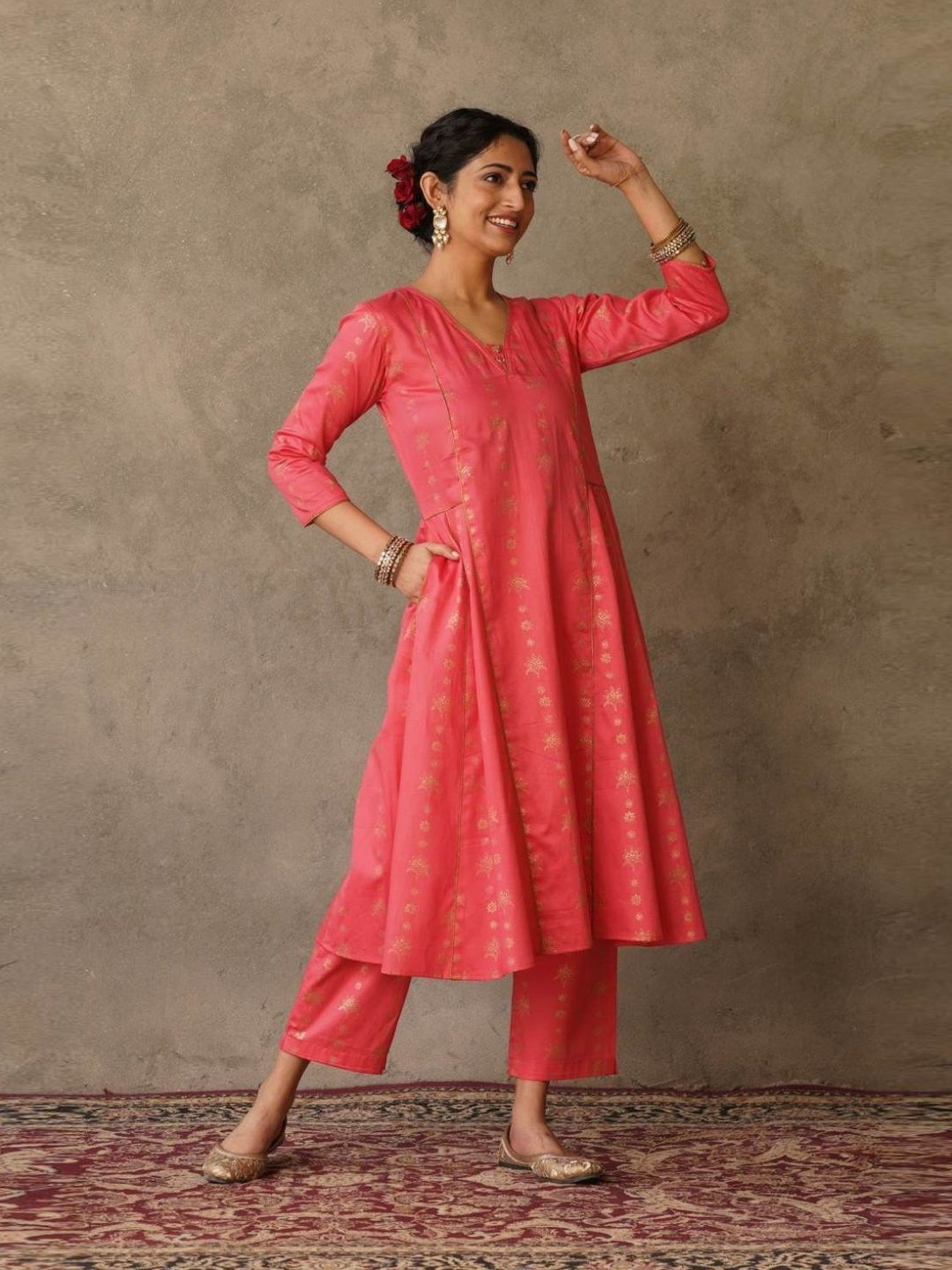 Akiso Coral Parv Block Printed Anarkali Kurta