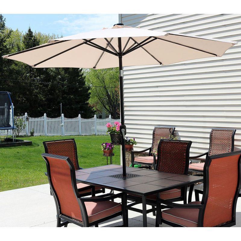Sunnydaze Outdoor Solar Patio Umbrella with Polyester Canopy, LED Lights and Push Button Tilt and Crank - 9' - Beige