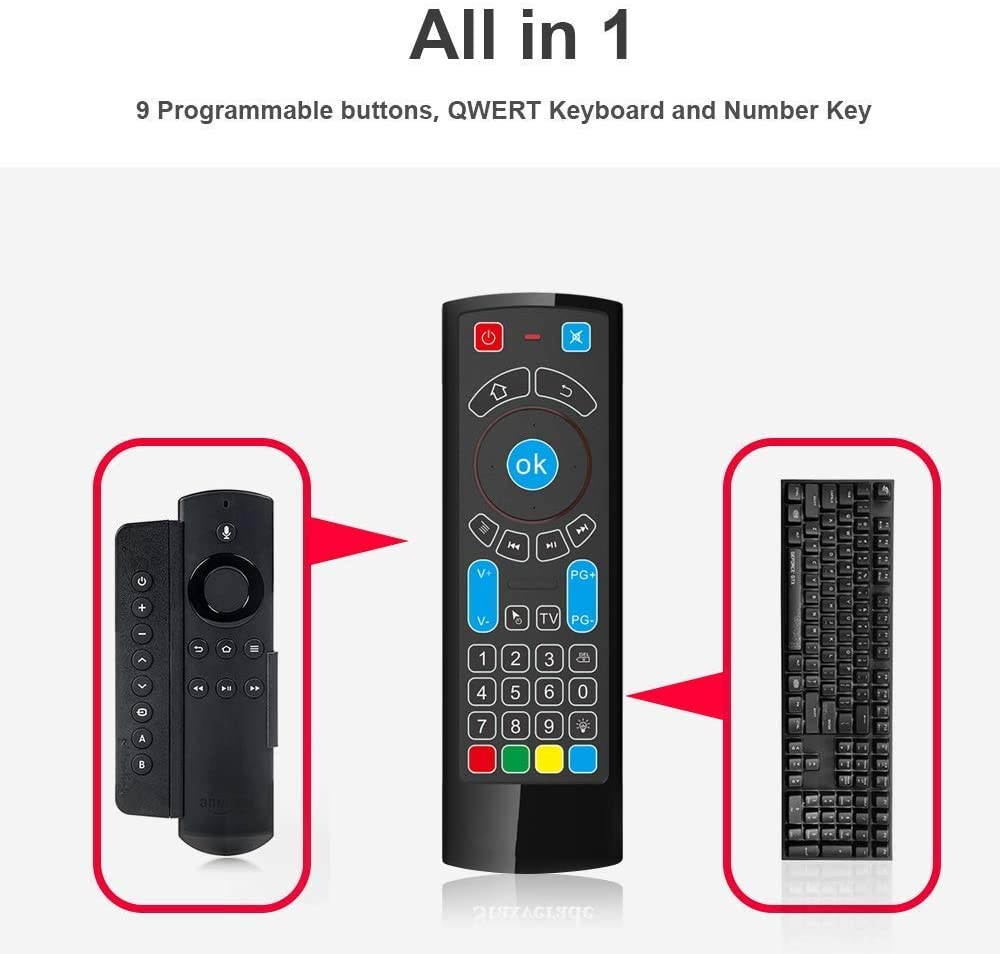 Updated Bluetooth Air Mouse for Android tv Box, Mini Wireless Keyboard Air TV Remote Mouse Control with Backlit CR3 for Android TV Box, Mini PC, Smart TV, HTPC, All-in-One PC/TV