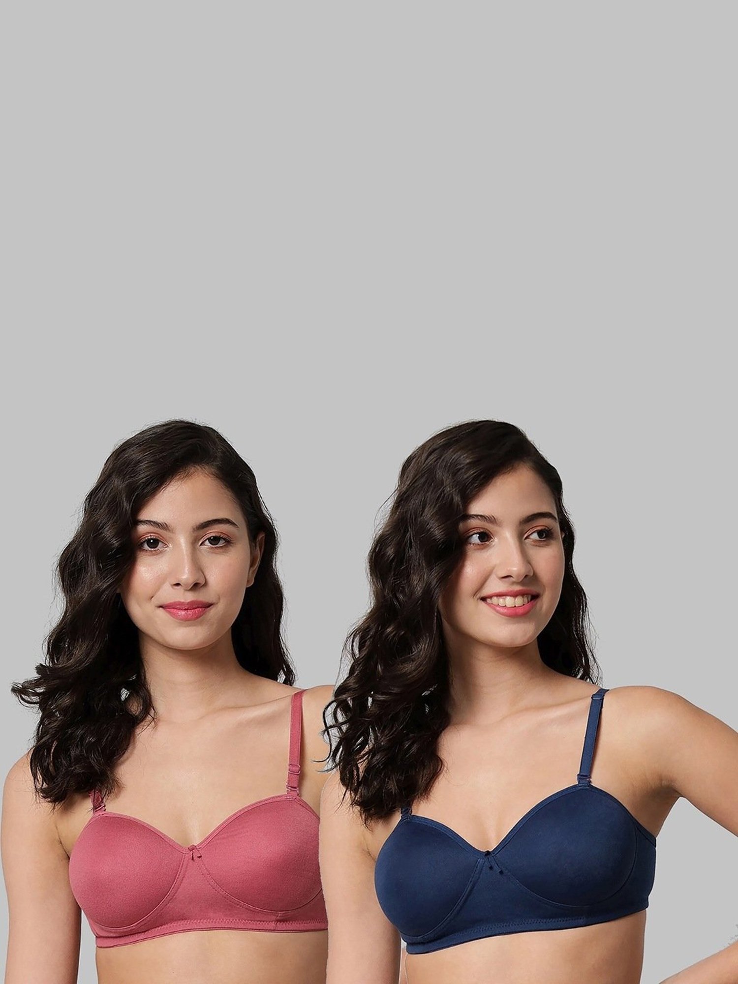 AROUSY Pink & Blue Cotton Demi Cup Bra - Pack Of 2
