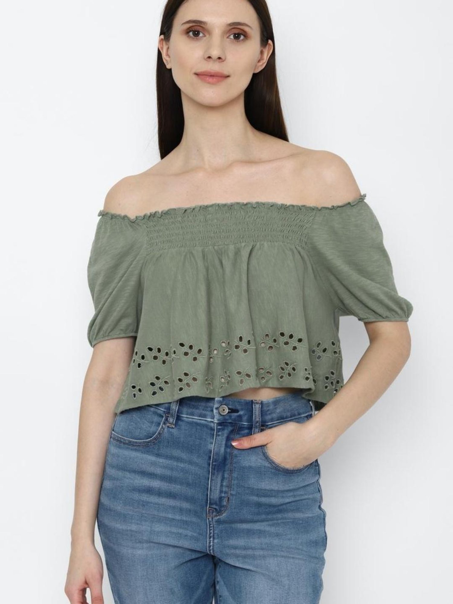 American Eagle Outfitters Olive Regular Fit Crop Top