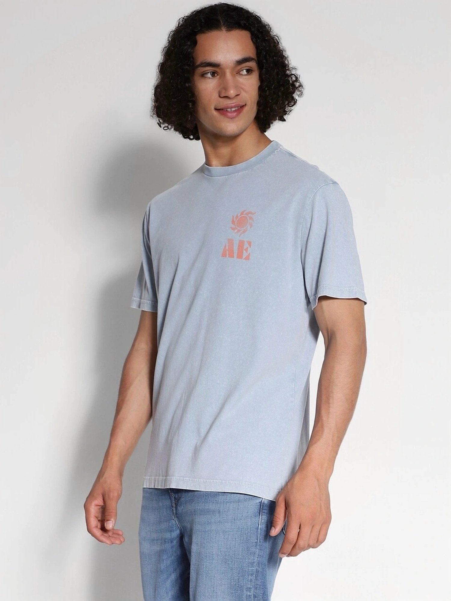 American Eagle Blue Cotton Regular Fit Printed T-Shirt