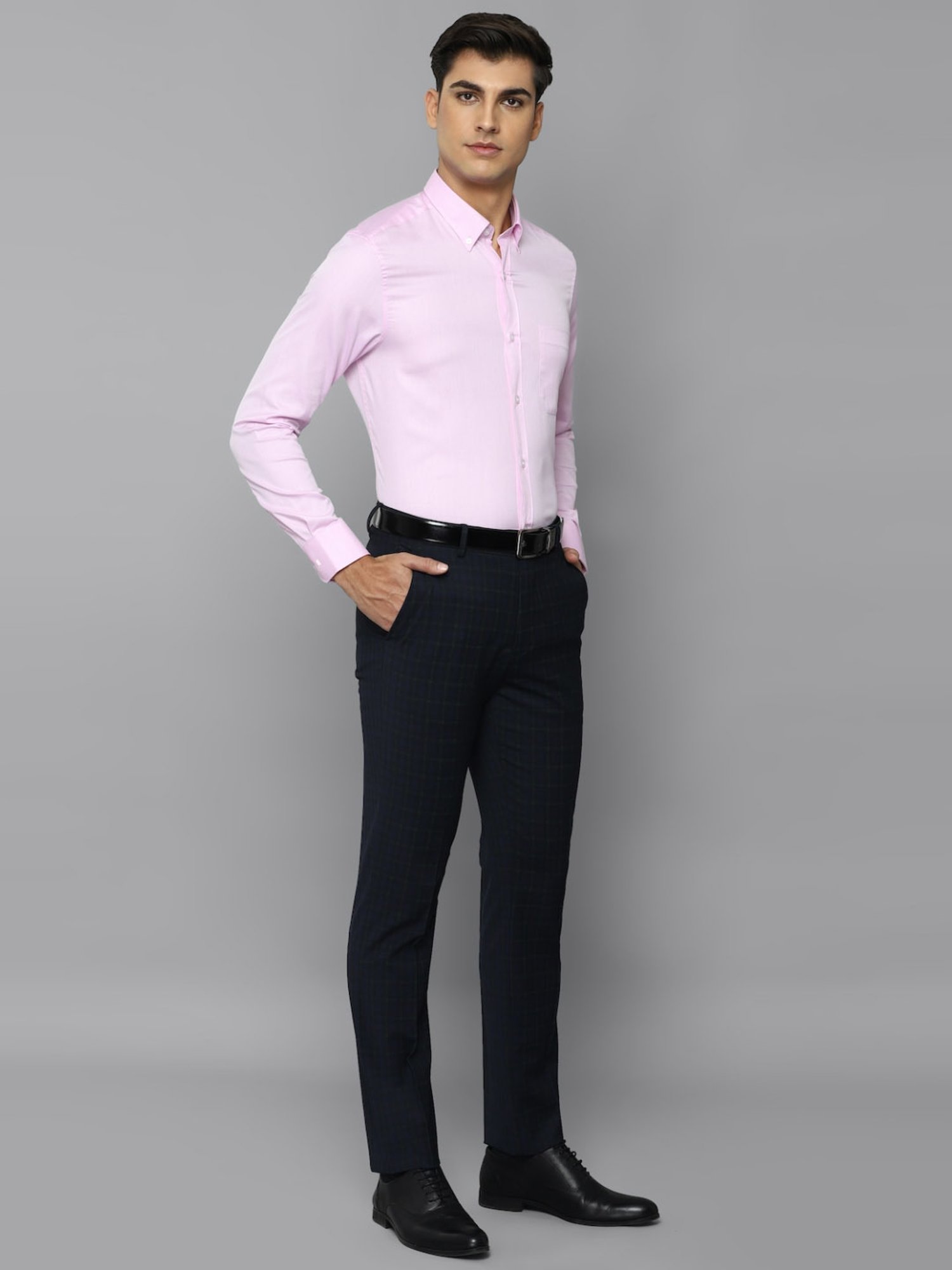 Louis Philippe Navy Slim Fit Checks Trousers