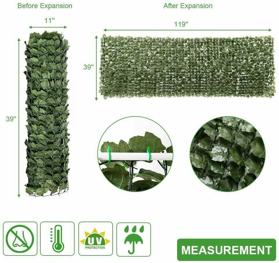 59" x 119" Faux Ivy Leaf Artificial Hedge Fencing Privacy Screen Decorve Yard