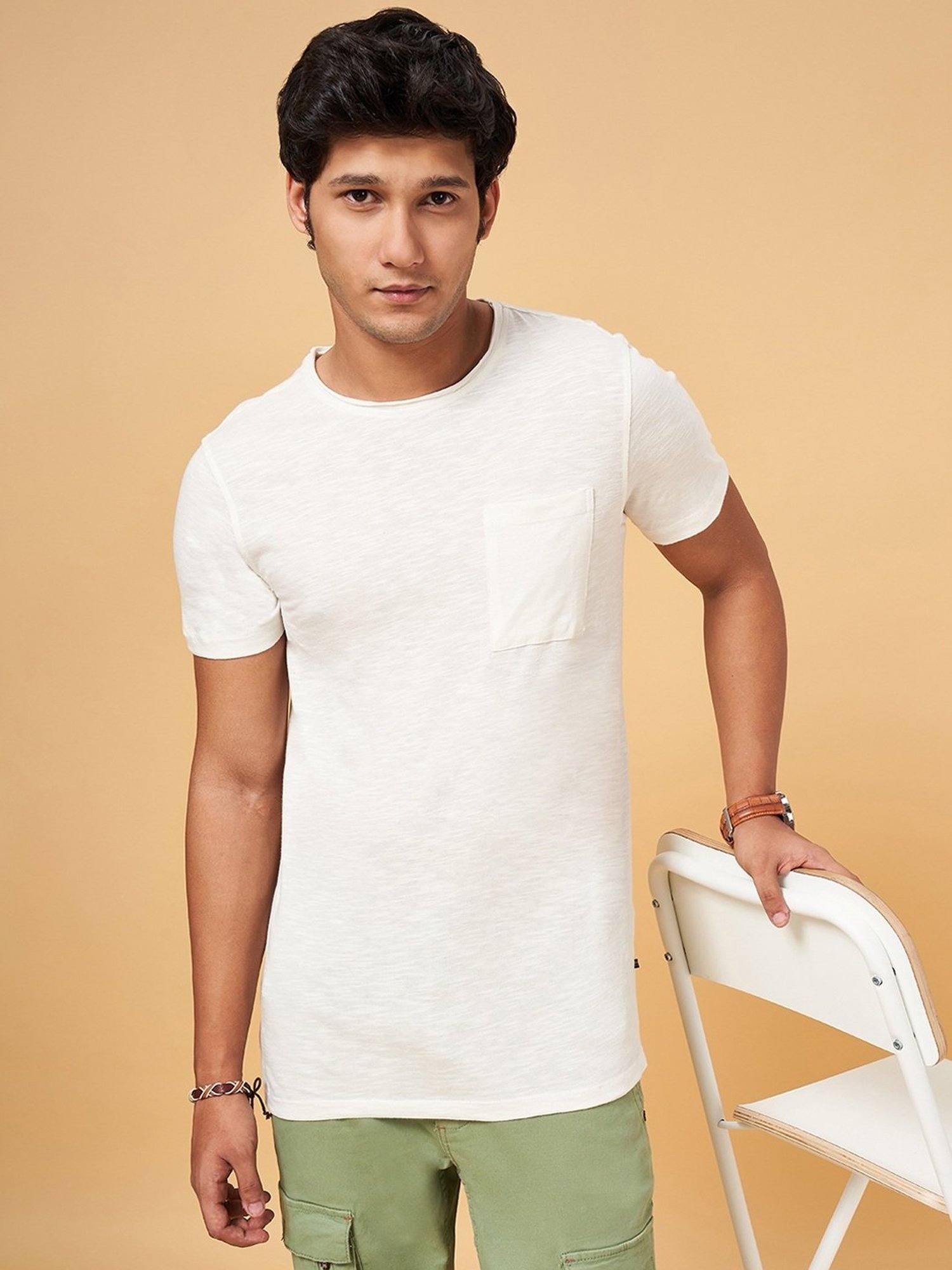 Urban Ranger by Pantaloons White Cotton Slim Fit T-Shirt