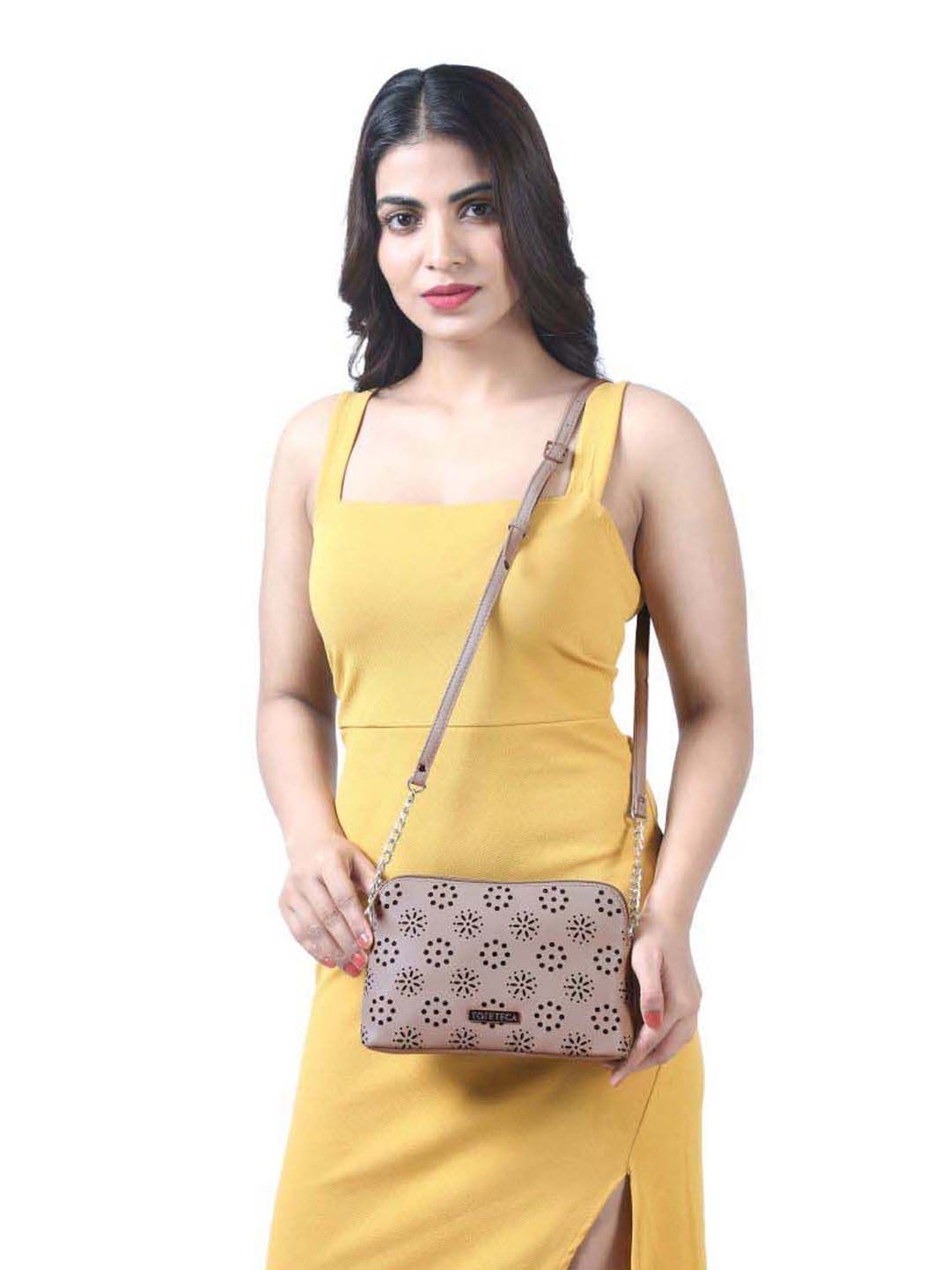 Toteteca Pink Cut Work Medium Sling Handbag