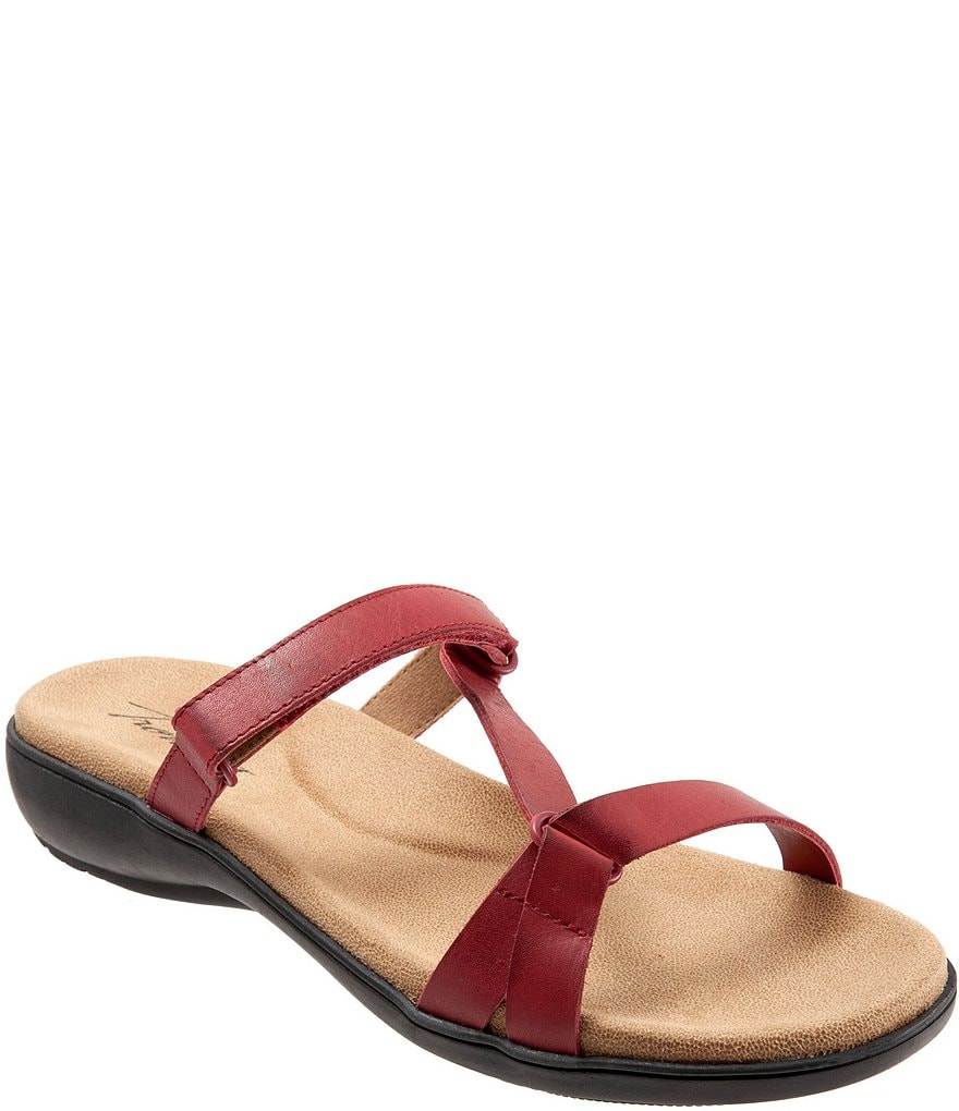 Trotters Raja Leather Adjustable Hook and Loop Slide Footbed Sandals