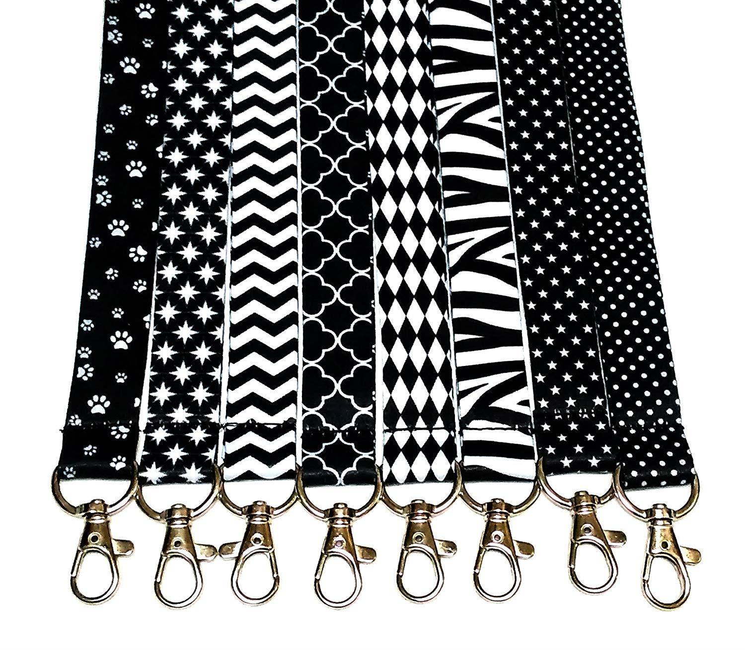 Break Away Black & White Print Lanyard Key Chain Id Badge Holder (Set of 8)