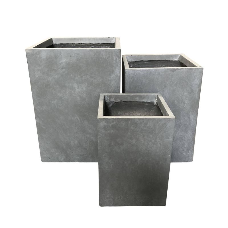 Set of 3 Kante Lightweight Tall Outdoor Square Concrete Planter Slate Gray - Rosemead Home & Garden, Inc.