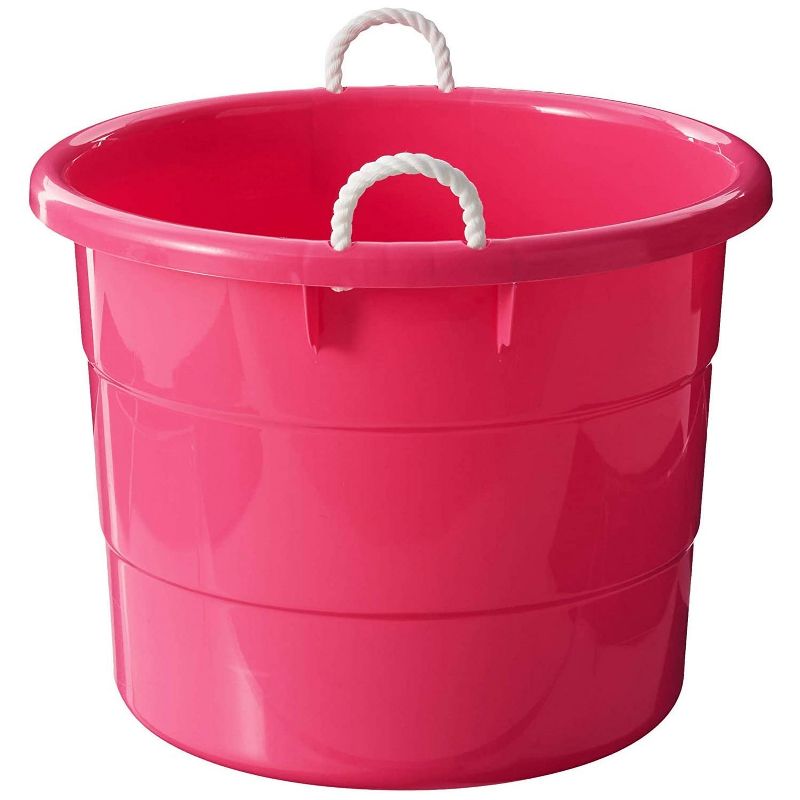 Homz 0402PKDC Stackable Plastic 18 Gallon Utility Storage Container Bucket Tubs with Rope Handles, Pink, Set of 2 Buckets