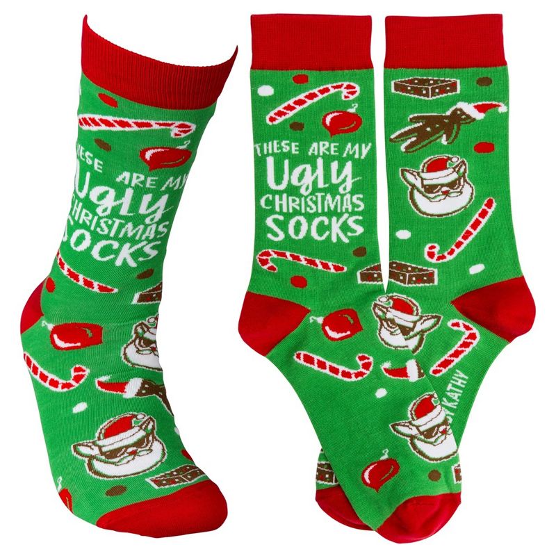 Apparel 14.5" Ugly Christmas Socks Candy Cane Cat Gingerbread  -  Socks
