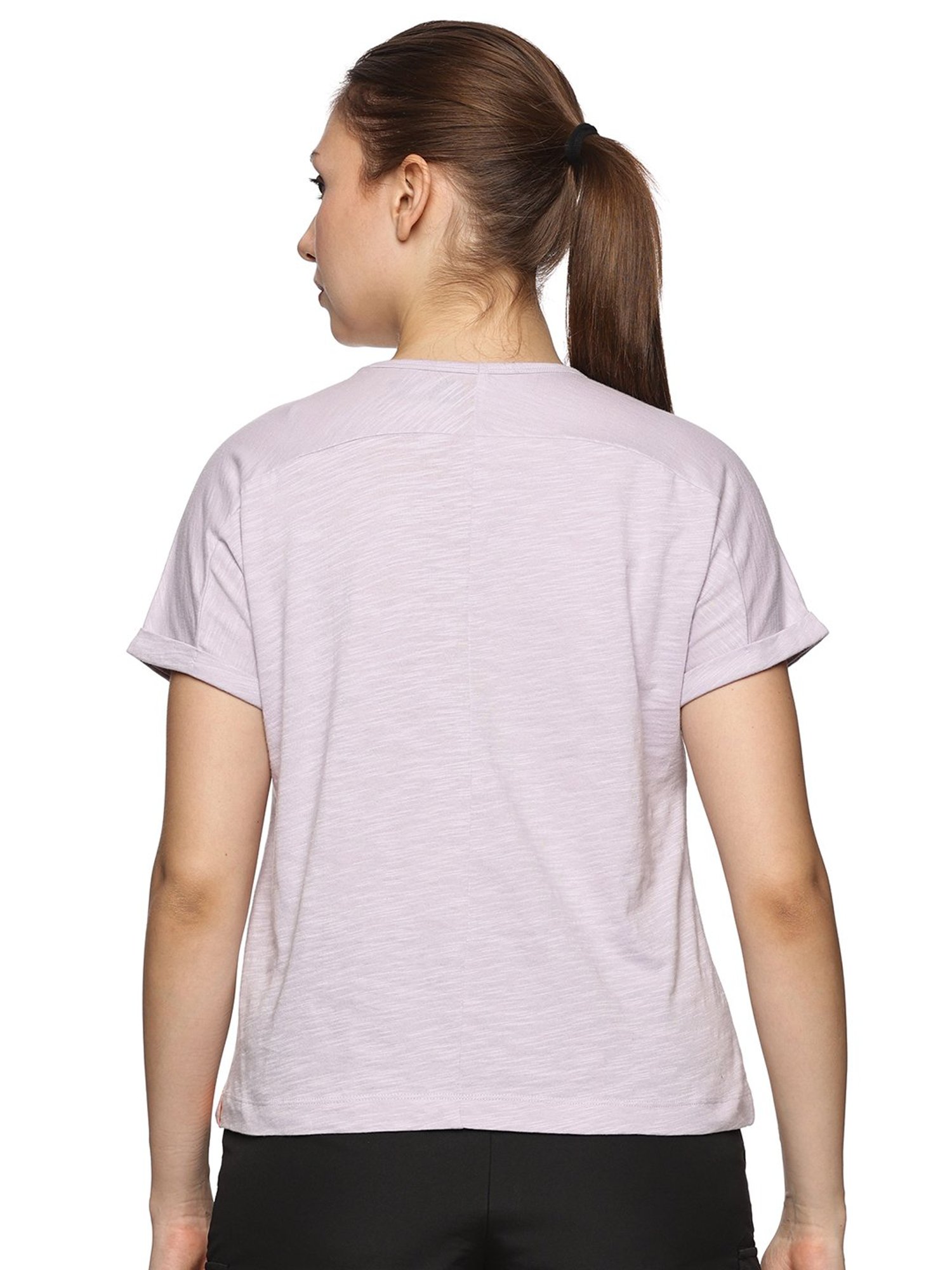 Domin8 Women 100% Organic Cotton U-Neck Mega Sleeve Sports Lilac T-Shirt