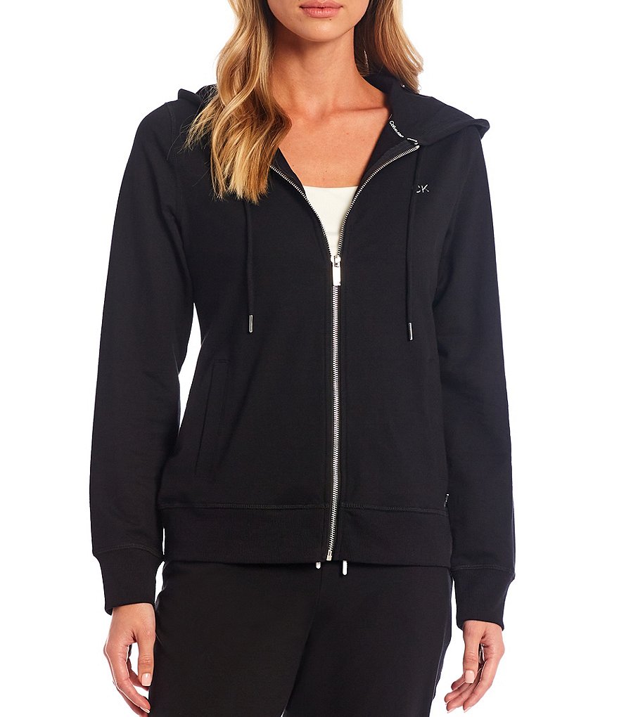 Calvin Klein Solid French Terry Long Sleeve Knit Zip Front Coordinating Drawstring Hoodie