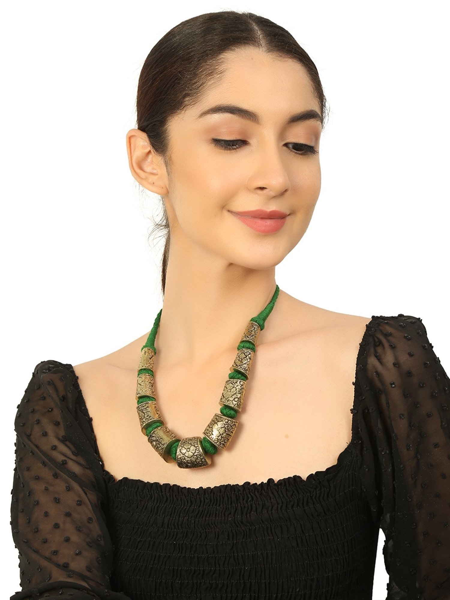 Imli Street Golden Tone Handcrafted Thread Necklace
