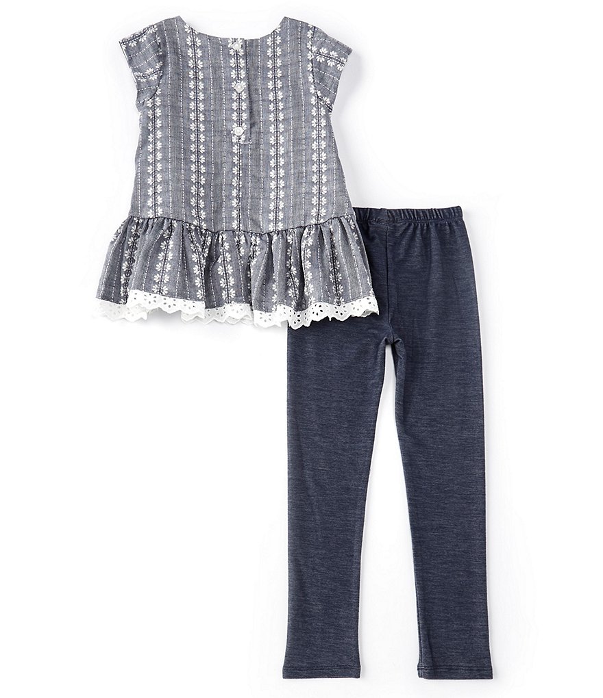 Pippa & Julie Little Girls 2T-6X Cap-Sleeve Stripe Ruffled Hem Knit Top & Leggings Set