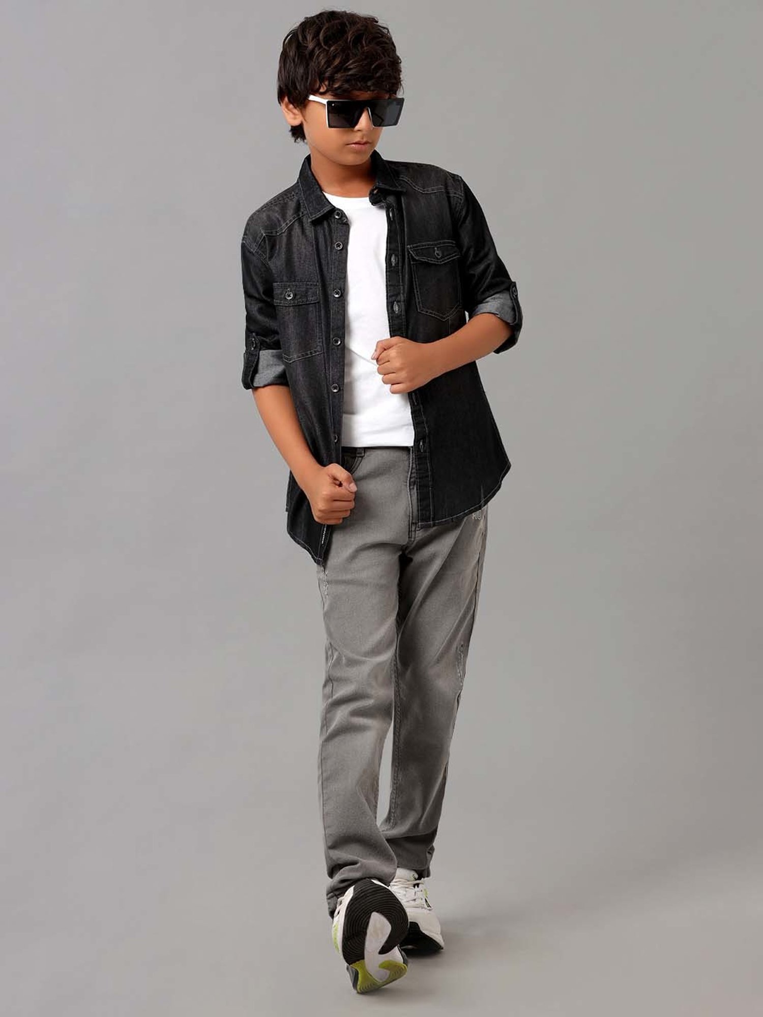 Under Fourteen Only Kids Black Cotton Printed Full Sleeves Shirt