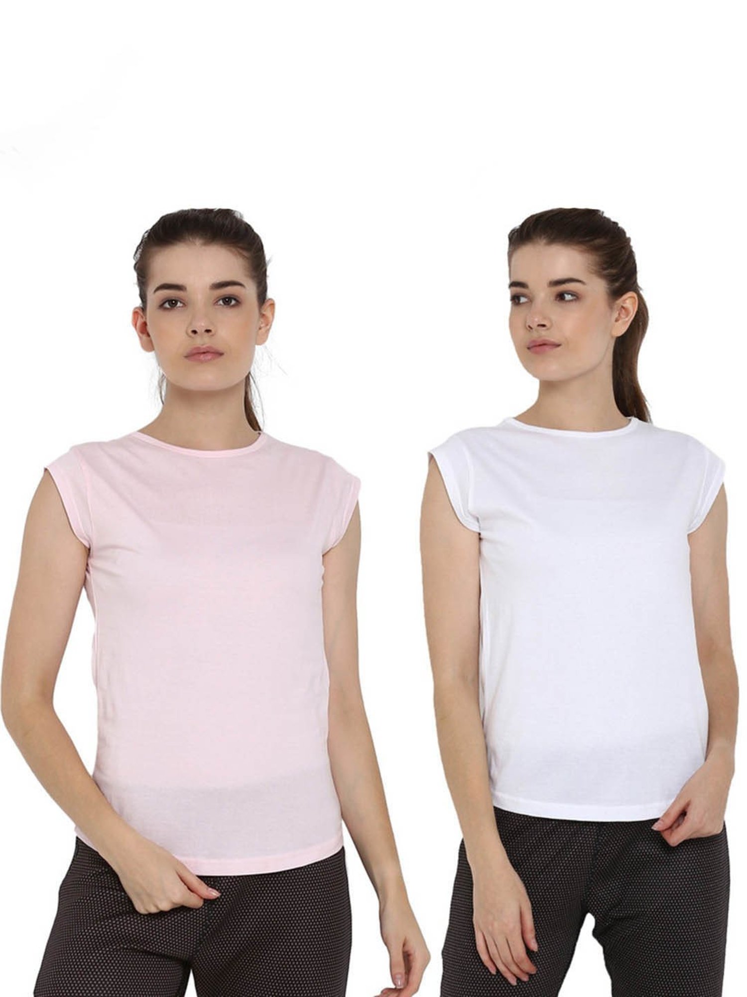 Appulse White & Light Pink Cotton T-Shirt - Pack of 2