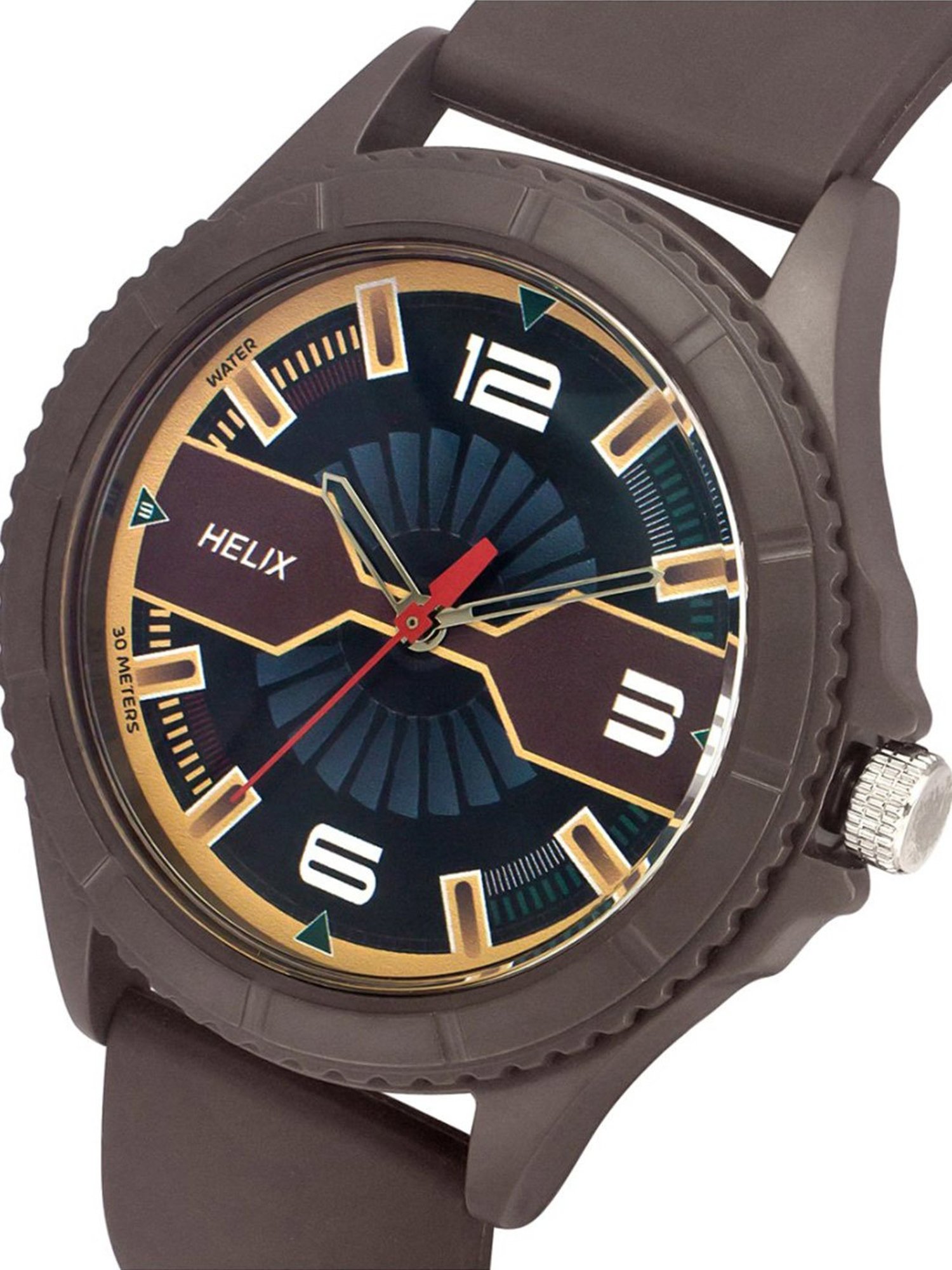 Helix By Timex Black/Brown Round Dial Analog Silicone Men Watch - TW033HG19