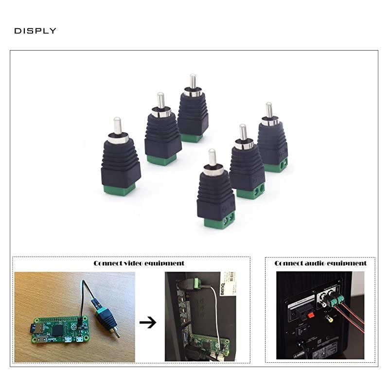 Solderless Adapter Converter Connectors,Male Plug Connectors Cable Audio Adapter to AV Screw Terminal Connector (6pack)