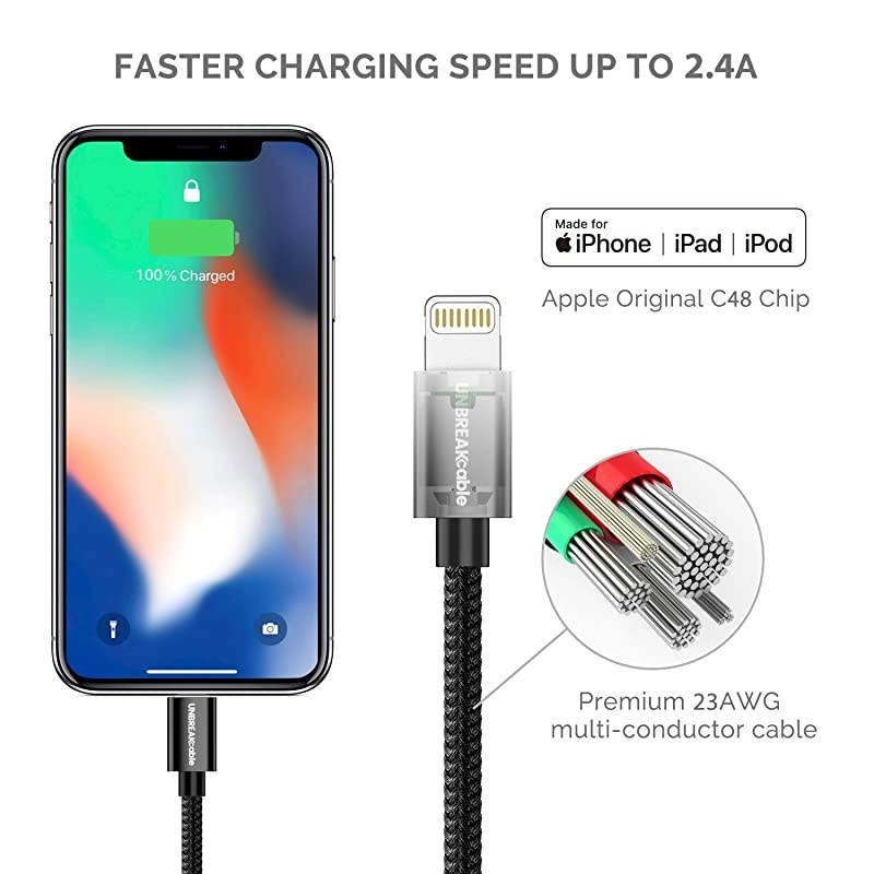 iPhone Charger Cable 2M66 ft Apple MFi Certified Nylon Braided USB to Lightning Fast Charging Cord Compatible with iPhone 1111 Pro11 Pro MaxXXSXS MaxSE 2020 iPad iPodBlack