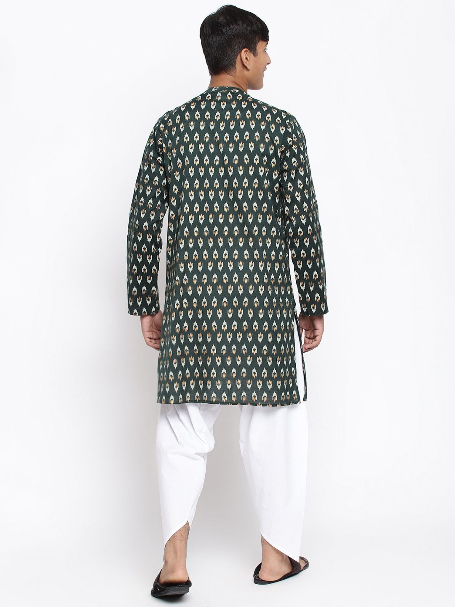 Lil Tomatoes Kids Green & White Cotton Printed Full Sleeves Kurta Set