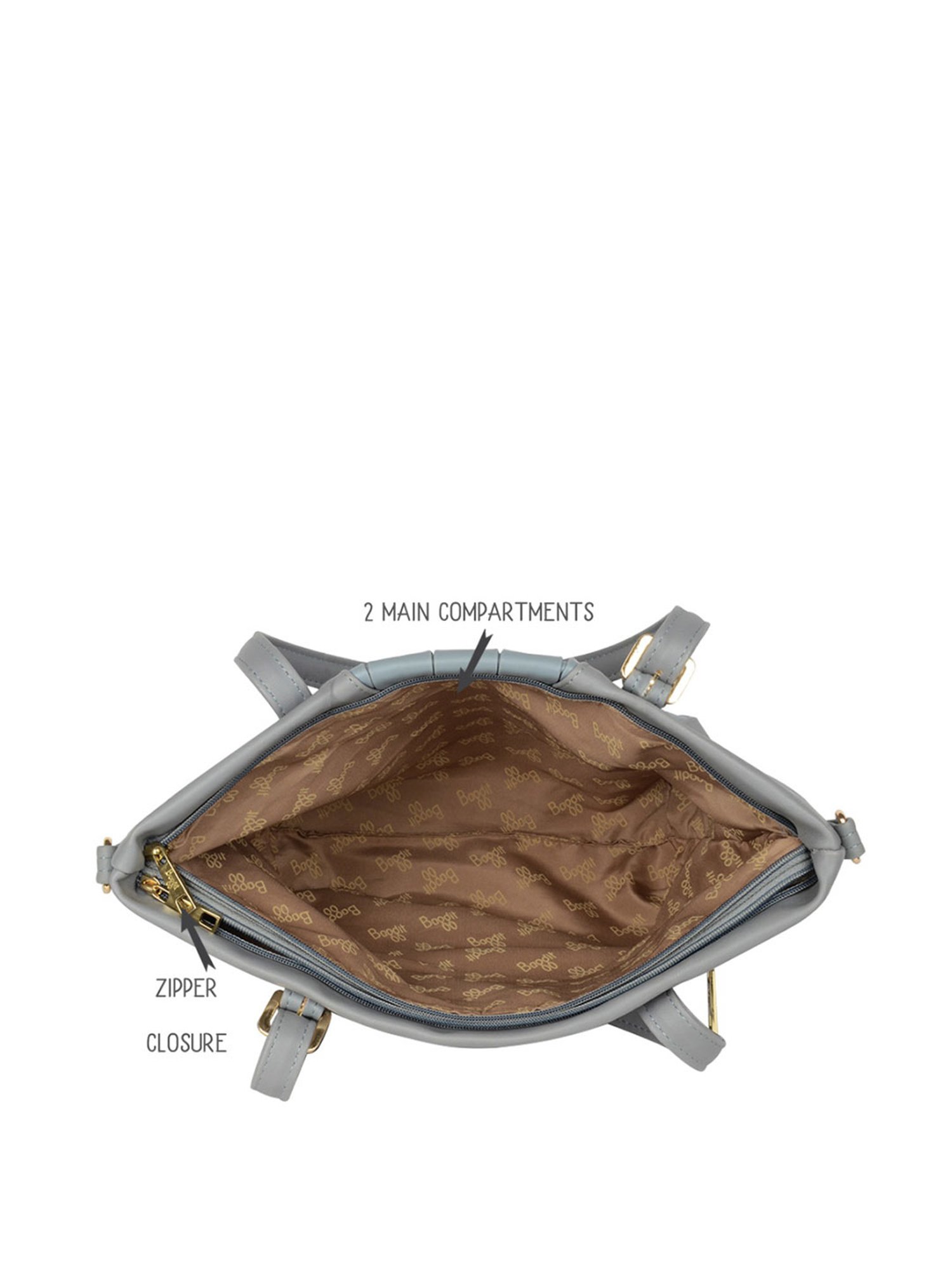 Baggit Grey Textured Medium Tote Handbag