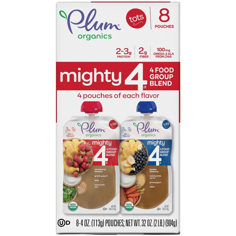 Plum Organics 8pk Mighty 4 Variety Flavor Baby Food Pouches - 32oz