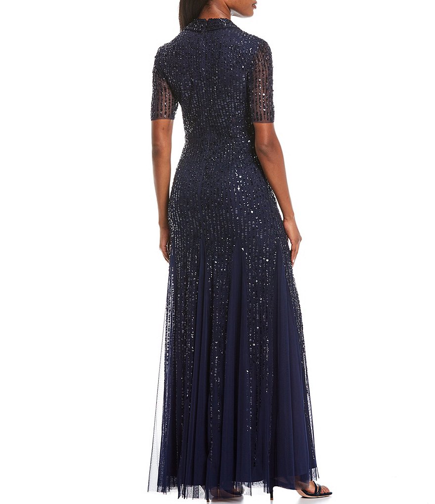 Adrianna Papell Shawl Collar Beaded Gown