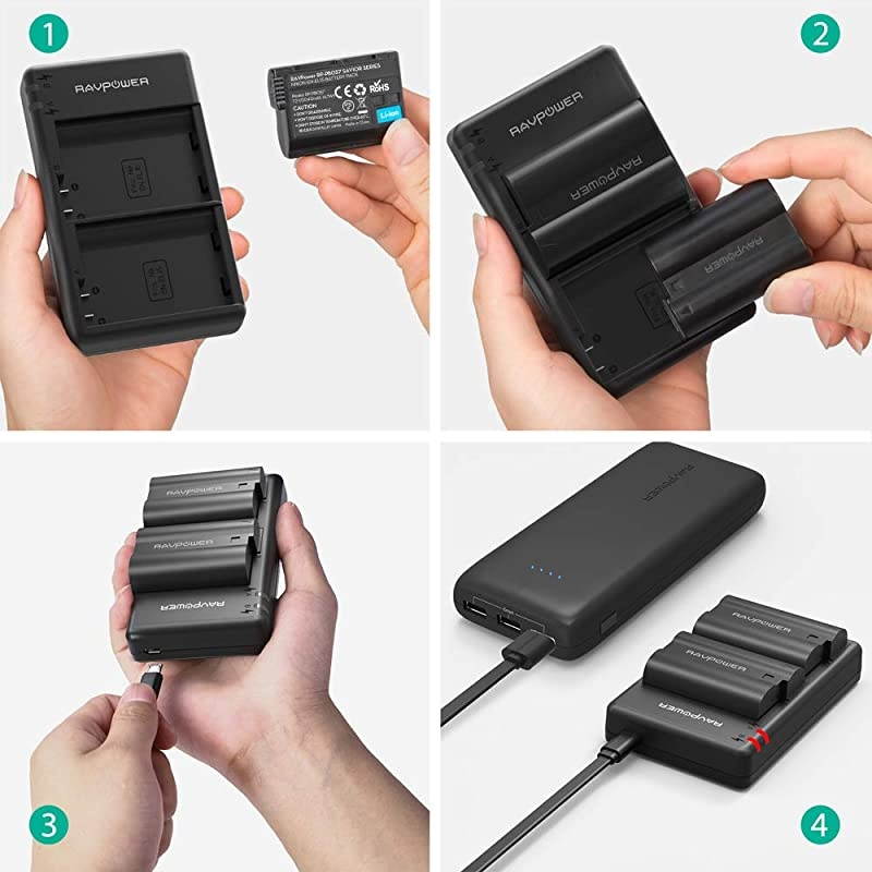 EN-EL15 EN EL15a  Battery Charger Set Compatible with Nikon d750, d7200, d7500, d850, d610, d500, MH-25a, d7200, z6, d810 Batteries (2-Pack, Micro USB Port, 2040mAh)