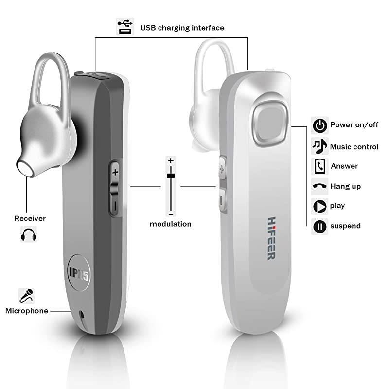 Bluetooth Headset for Cell Phone Handsfree Bluetooth Earpiece with Mic IPX5 Waterproof Single Ear Bluetooth Headset for DrivingExerciseBusiness