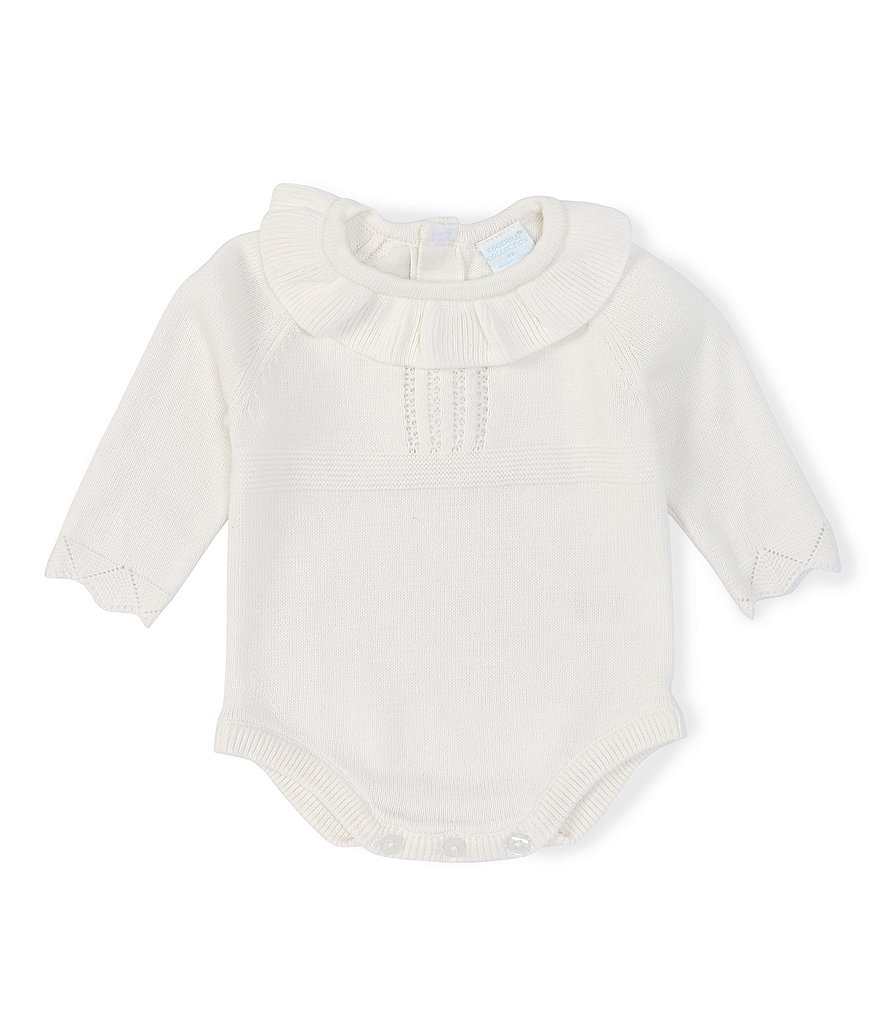 Edgehill Collection Baby Girls Newborn-6 Months Long-Sleeve Ruffle Collar Sweater Knit Bodysuit