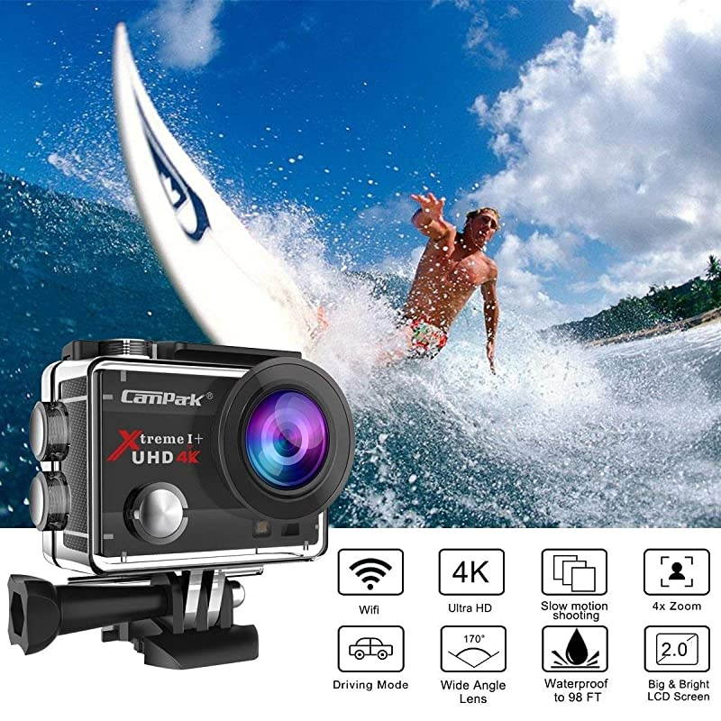 2021 Upgrade? 4K 20MP Action Camera EIS External Microphone Remote Control WiFi Waterproof Camera Webcam with 170&deg; Wide Angle and 2 Batteries