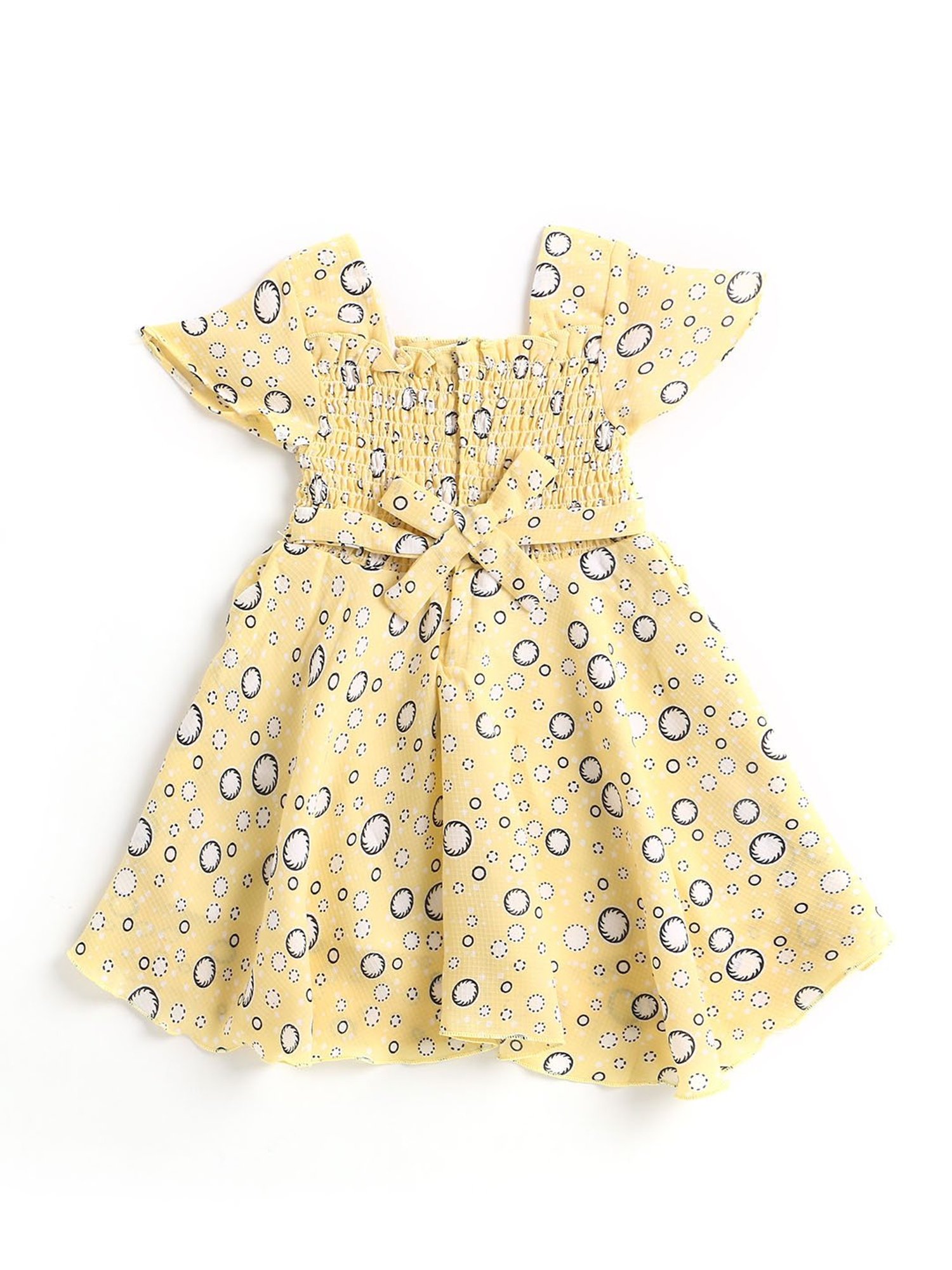 The Magic Wand Kids Yellow Printed Dress with Belt