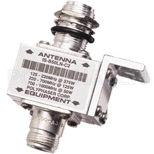 Polyphaser IS-B50LN-C2 Bulkhead Lightning Arrestor for 10-1000 MHz with N-Female Surge Side and N-Female Protected Side, 50K Amp Surge Rating