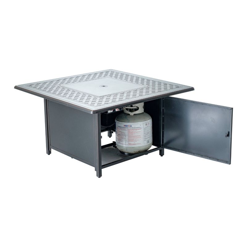 42" Heron Topaz Cast Aluminum Square Gas Fire Pit Table with Clear Glass Fire Beads - Alfresco Home